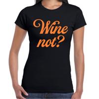 Cadeau T-shirt dames - zwart - glitter oranje - wine Not? - themafeest / foute party