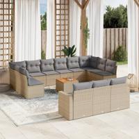14-delige Loungeset met kussens poly rattan beige