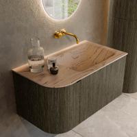 Badmeubel Mondiaz Kurve-Dlux | 85 cm | Meubelkleur Shadow | Wastafelkleur Arena | Solid surface | Wasbak rechter zijde spoelbak | Zonder kraangat(en)