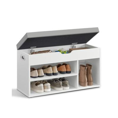 Schoenenbank met zitting bekleed in vintage bruin, Wolkenwit / 30 x 80 x 44 cm