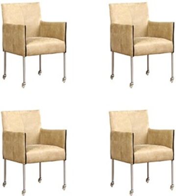 Set van 4 Feloranje leren moderne kuipstoel More - poot rond rvs met wiel - Kenia Leer Taupe (feloranje leer)