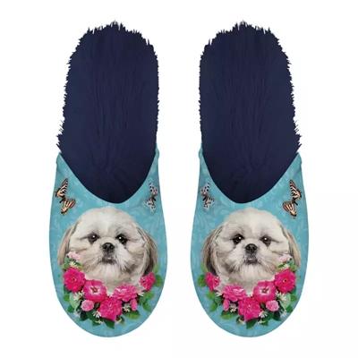 Pantoffel shih tzu lichtblauw / donkerblauw