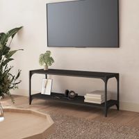 Tv-meubel 100x33x41 cm bewerkt hout en staal zwart - thumbnail
