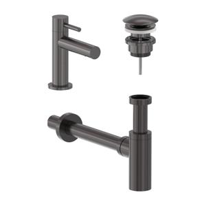 Fonteinkraan Combiset MAY Stilo S Model Fonteinkraan, Designplug Always Open & Designsifon Geborsteld Carbon Black PVD