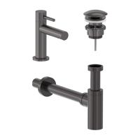 Fonteinkraan Combiset MAY Stilo S Model Fonteinkraan, Designplug Always Open & Designsifon Geborsteld Carbon Black PVD