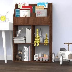 Kindertijdschriftenrek 71x30x114 cm bewerkt hout bruineiken