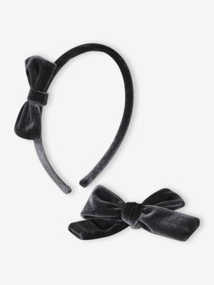 Set met fluwelen haarband en scrunchie antraciet
