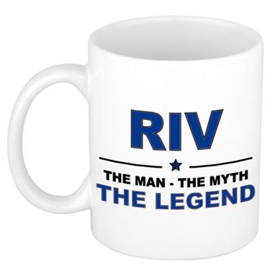 Riv cadeau mok - man myth legend - naam koffiemok / beker - wit en blauw - 300 ml Riv cadeau mok - man myth legend - naam koffiemok / beker - wit en blauw - 300 ml