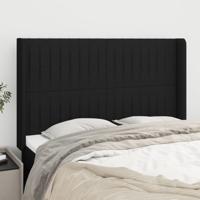Hoofdbord met randen 147x16x118/128 cm stof zwart
