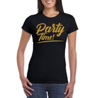 Verkleed T-shirt voor dames - party time - zwart - goud glitter - carnaval/themafeest - thumbnail