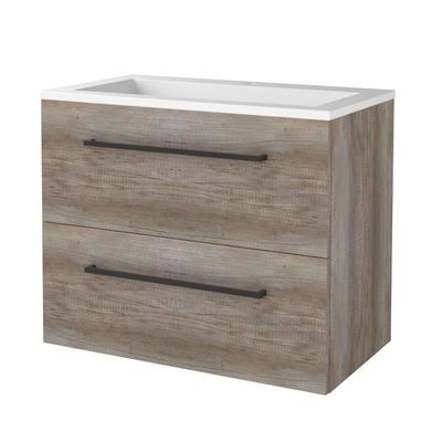 Badmeubelset BWS Salt 100x46cm Met Grepen 2 Lades Met Wastafel 2 Kraangaten Scotch Oak