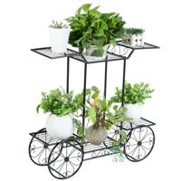 Decoratieve Bloemenstandaard Plantenstandaard met 6 Planken Vrijstaande Bloemenwagen voor Binnen en Buiten 80,5 x 25 x 75cm