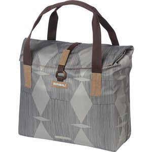 Basil elegance fietsshopper, green pet, waterkerende vouwsluiting, gepolsterde hand/schouderbanden, 20-26l, taupe