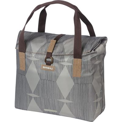 Basil elegance fietsshopper, green pet, waterkerende vouwsluiting, gepolsterde hand/schouderbanden, 20-26l, taupe
