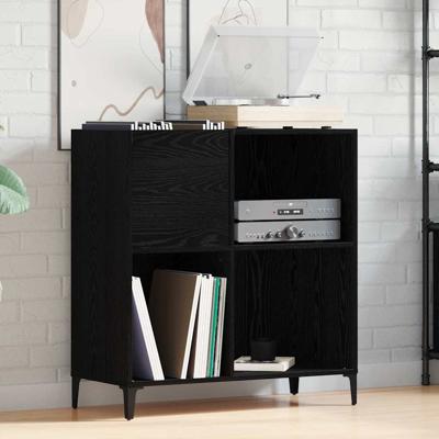 Platenkast met plank Zwart eiken 84,5 x 38 x 89 cm Bewerkt hout