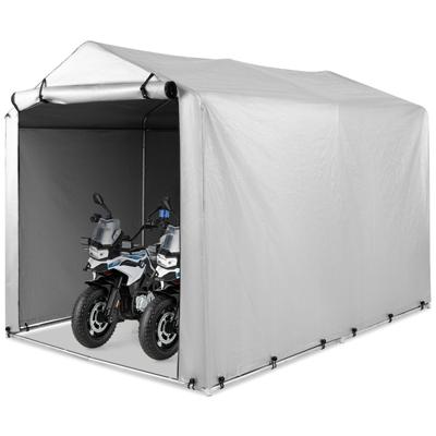 160 x 218 x 164 cm Buiten Fietsenstalling Draagbare Garage Fietsenstalling met Oprolbare Ritsdeur Motorhoes voor Terras Tuin Grijs