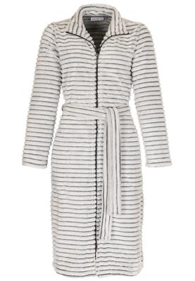 Lichtgrijze damesbadjas met rits en ceintuur - ribbels-(40-42) M