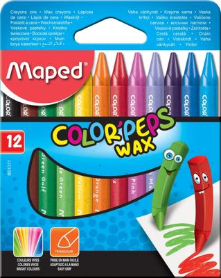 Maped waskrijt Color&apos;Peps Wax, doos van 12 stuks in geassorteerde kleuren