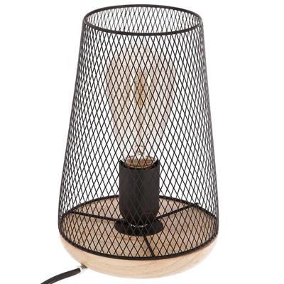 Atmosphera Tafellamp Soho - draad metaal/hout - zwart - H24 cm - Designlamp