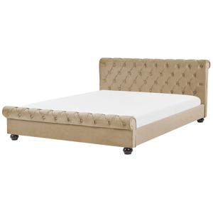 Beliani AVALLON - Tweepersoonsbed-Beige-Fluweel