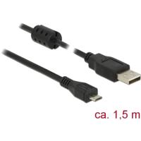 Delock USB-kabel USB 2.0 USB-A stekker, USB-micro-B stekker 1.50 m Zwart Met Ferrietkern 84902 Delock USB-kabel USB 2.0 USB-A stekker, USB-micro-B stekker 1.50 m Zwart Met Ferrietkern 84902