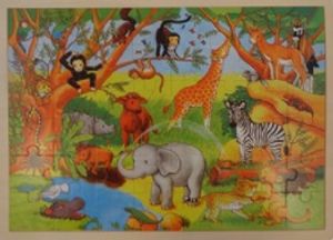 Houten legpuzzel wilde dieren jungle 48 stukjes.