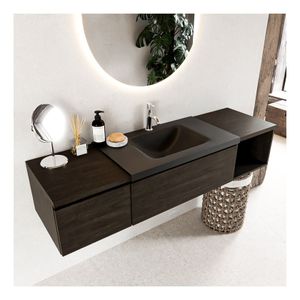 Mondiaz Bukla 160cm badmeubel met open module 40 rechts dark brown 2 lades met wastafel midden 1 kraangat kleur urban