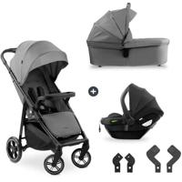 HAUK - 3-in-1 Shop N Care Trio Reisset - Kinderwagen + Reiswieg + Autostoel + Adapters - 4 Wielen - Grijs