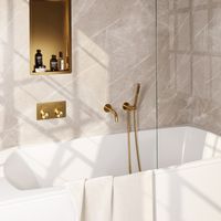 Brauer Gold Edition thermostatische inbouw badkraan met uitloop en staafhanddouche set 3 messing geborsteld PVD - thumbnail