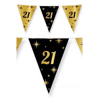 21 jaar Leeftijd verjaardag vlaggetjes - 3x stuks - zwart/goud - 10 meter - versiering - feestartike