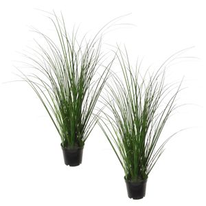 Louis Maes Quality kunstplant - 2x - Siergras bush sprieten - donkergroen - H65 cm - in pot