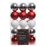 Decoris Kerstballen - 30x - kunststof - rood/wit parelmoer/zilver - 6 cm - thumbnail