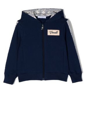 Roberto Cavalli Junior hoodie zippé à patch logo - Bleu