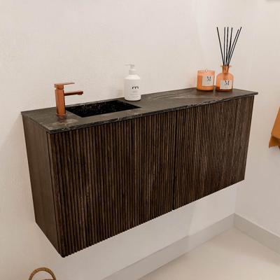 Toiletmeubel Mondiaz Joya Dlux | 90 cm | Meubelkleur Walnut | Faye wastafel Lava Wasbak Links | 1 kraangat