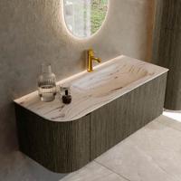 Badmeubel Mondiaz Kurve-Dlux | 115 cm | Meubelkleur Shadow | Wastafelkleur Nata | Solid surface | Wasbak rechter zijde spoelbak | 1 kraangat