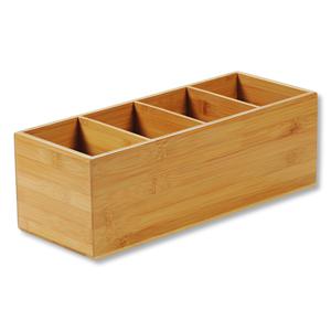 Bestekbak/keuken spullen/kruiden organizer - 4-vakken - bamboe hout - 36 x 12 x 14 cm