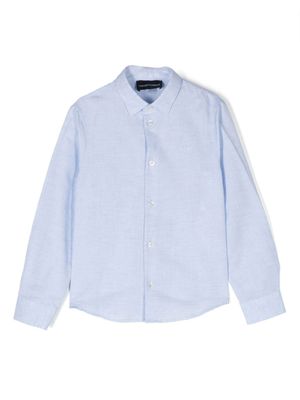 Emporio Armani Kids chemise en lin à manches longues - Bleu