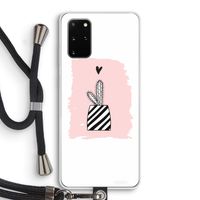 Zwart-wit cactus: Samsung Galaxy S20 Plus Transparant Hoesje met koord