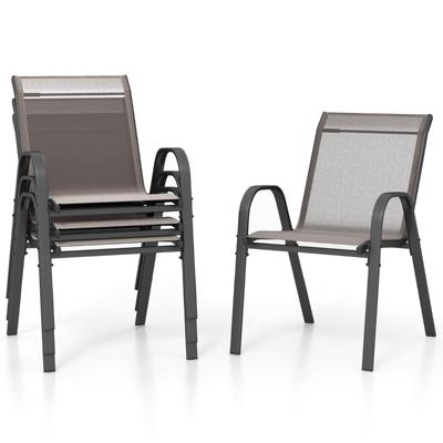 Set van 4 Tuinstoelen voor Buiten met Metalen Frame Stapelbare Eetkamerstoel van Ademende Stof Fauteuil Grijs