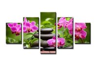 Schilderij - Orchidee en Zen, Groen/Roze, 160X80cm, 5luik - thumbnail