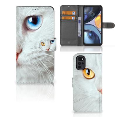 Motorola Moto G22 | Telefoonhoesje | Met pasjeshouder | Witte Kat
