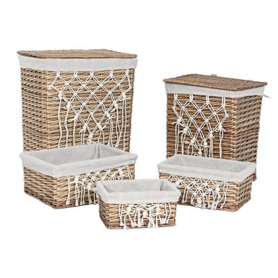 Wasmand Home ESPRIT Wit Natuurlijk vlechtwerk Shabby Chic 47 x 35 x 55 cm 5 Onderdelen