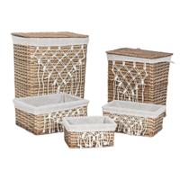 Wasmand Home ESPRIT Wit Natuurlijk vlechtwerk Shabby Chic 47 x 35 x 55 cm 5 Onderdelen
