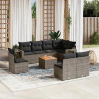 9-delige Loungeset met kussens poly rattan grijs