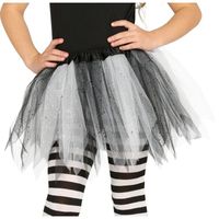 Heksen verkleed petticoat/tutu zwart/wit glitters voor meisjes - thumbnail