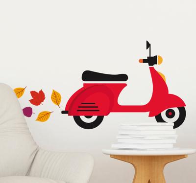 Decoratiesticker Scooter met Herfstblad