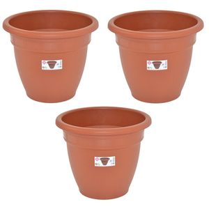 Set van 3x stuks terra cotta kleur ronde plantenpot/bloempot kunststof diameter 35 cm