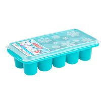 Tray met dikke ronde blokken ijsblokjes/ijsklontjes vormpjes 10 vakjes kunststof blauw - thumbnail