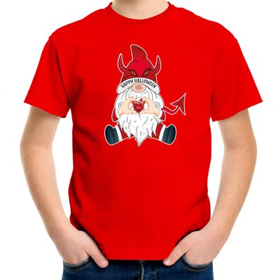 Halloween verkleed t-shirt voor kinderen - duivel kabouter/gnome - rood - themafeest outfit