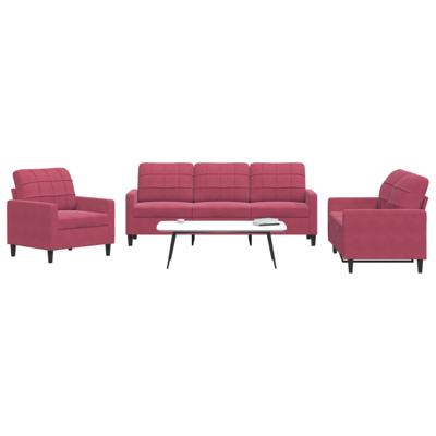 3-delige Loungeset met kussens fluweel wijnrood